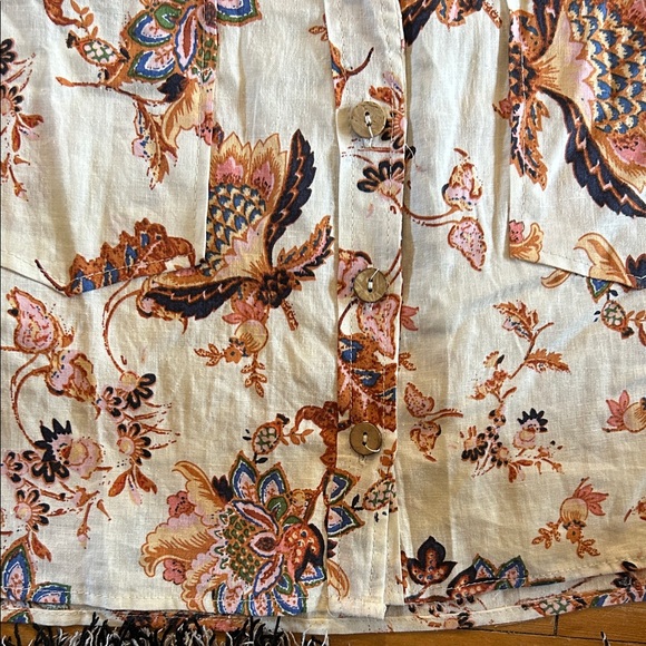 EUC RACHEL Rachel Roy Cream and rust Brown Floral cropped Top - Picture 4 of 11